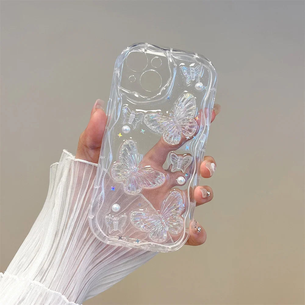 3D Butterfly Crystal Bling Glitter Clear Phone Case