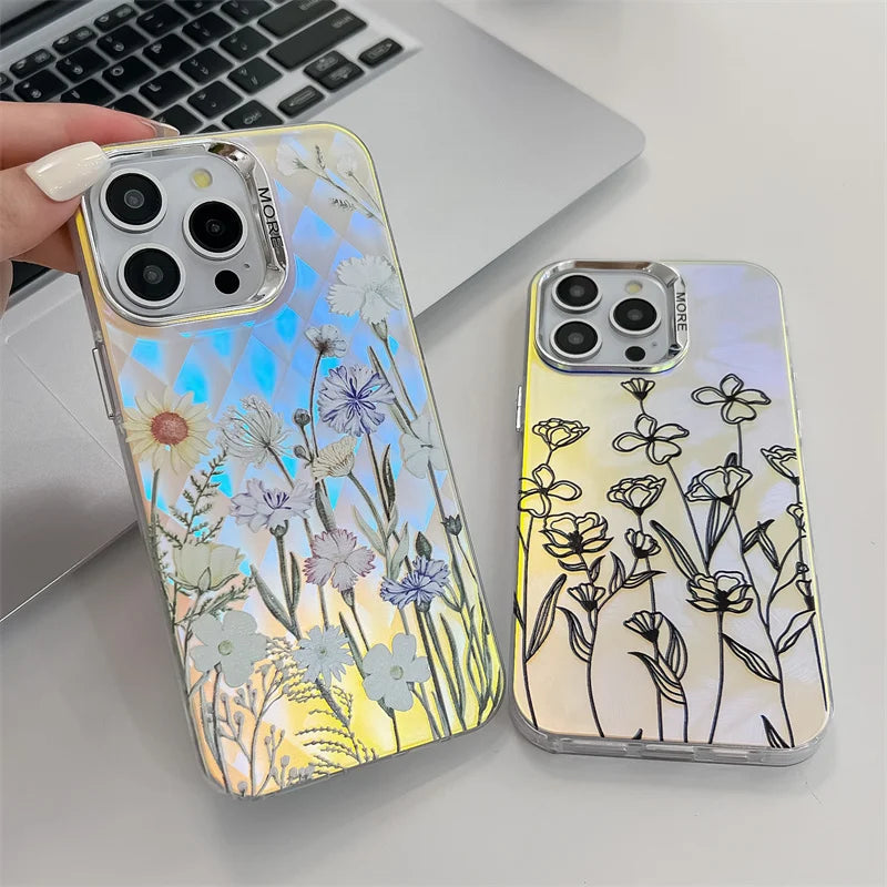 Laser Flower Luxury Electroplated Phone Case