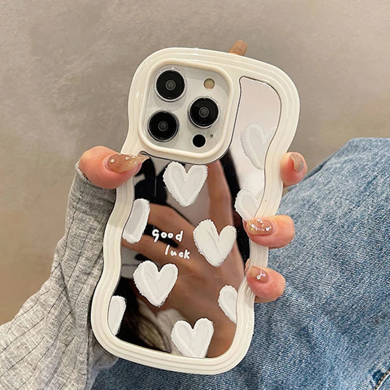 Lovely White Heart Makeup Mirror Phone Case