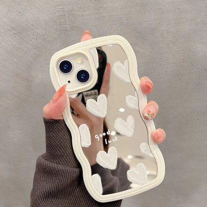 Lovely White Heart Makeup Mirror Phone Case