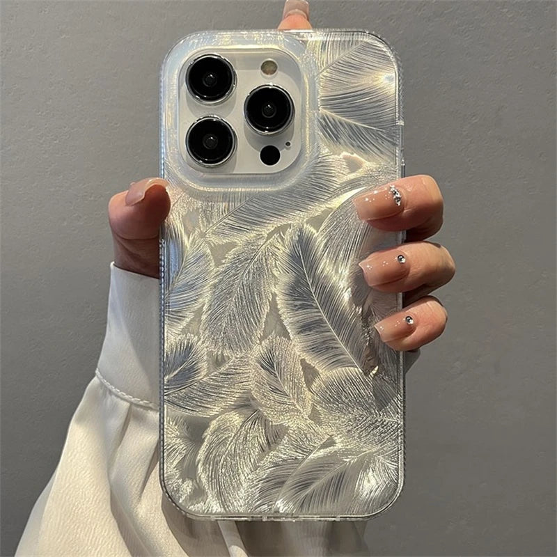 Fashion Laser Gradient Feather Pattern Phone Case