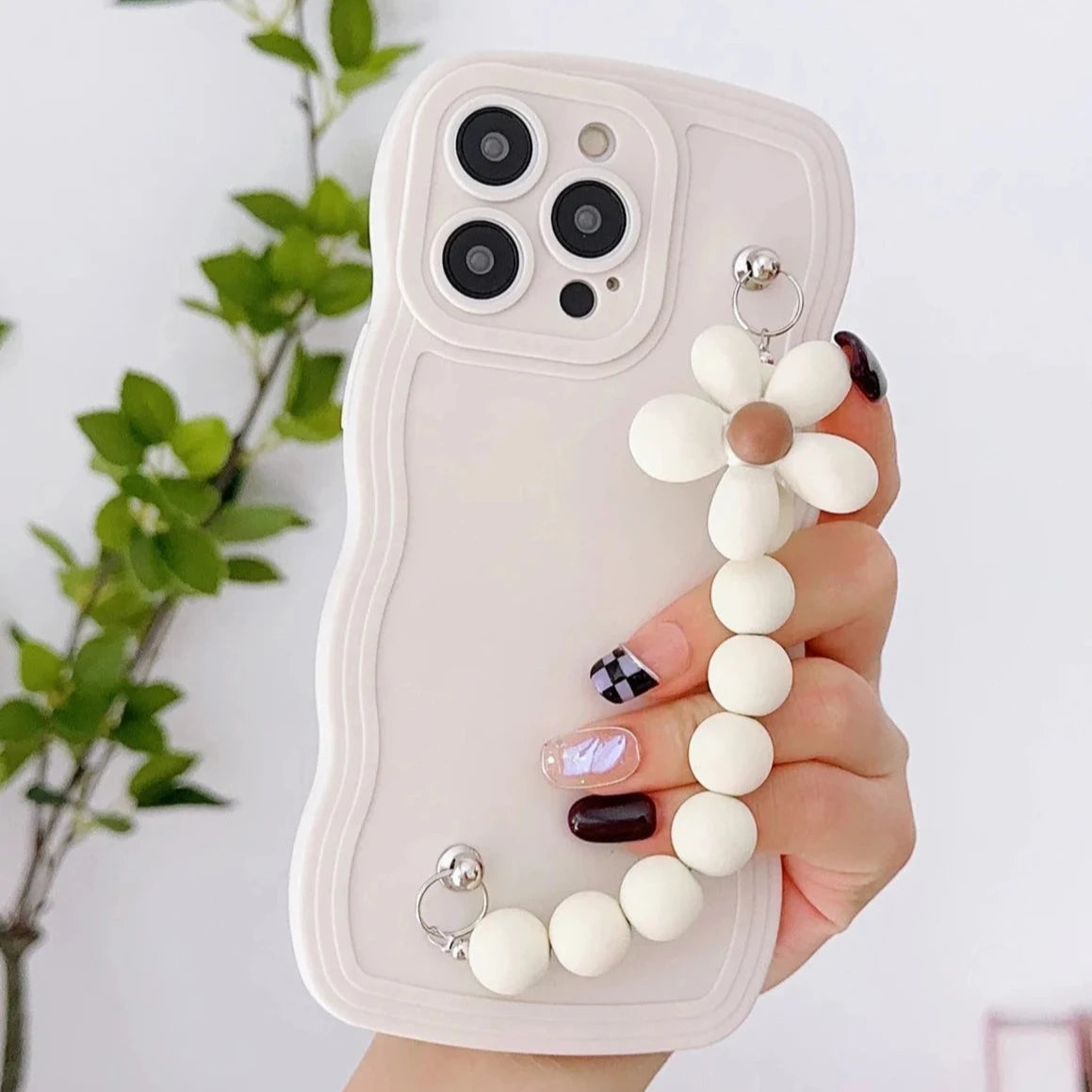 Flower Beaded Chain Phone Case